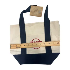 Trader Joes Mini Canvas Tote Bag Cream Blue Logo Embroidered Reusable Grocery thumbnail 9