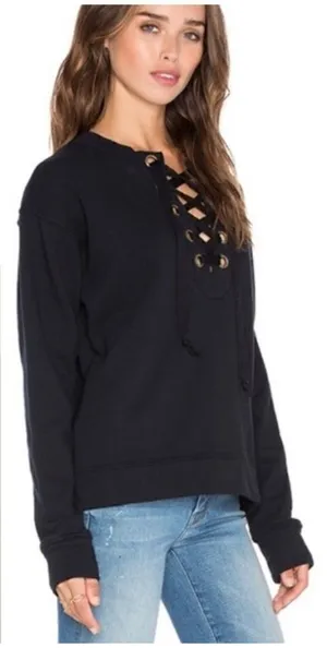J.O.A. black lace up long sleeve sweatshirt. NWT thumbnail 1