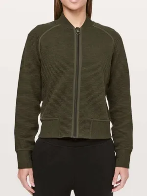 Lululemon Women’s On Repeat Bomber Jacket 8 Dark Olive Athletic Active Full Zip thumbnail 1