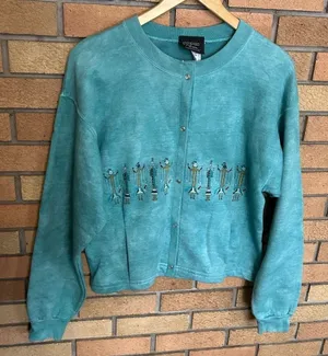 Vintage Stone Aged Rockwear Western Tribal Blue Fleece Snap Sweater Size Small thumbnail 1