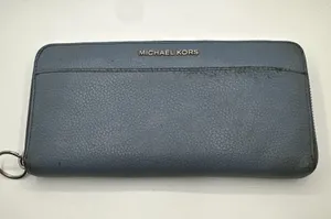 Michael Kors Jet Set Travel Zip Around Continental Wallet Blue Pebbled Leather thumbnail 1