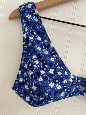 AERIE Wide Strap Plunge Bikini Top in Brilliant Blue Floral Size M thumbnail 7