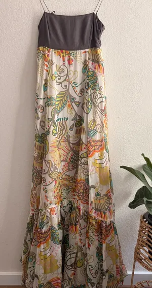 Boho/Bohemian Zara Maxi Dress Colorful Floral Print – Flowy Ruffle Hem SMALL thumbnail 1