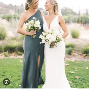 BHLDN Dylan One-Shoulder Satin Side-Slit Gown Green sz 8 thumbnail 2