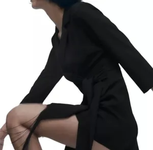 Zara blazer dress with fringes tied wrapped mini tailored black thumbnail 5