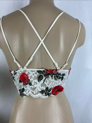Rue 21 True Ivory Floral Print Padded Bralette Bra Top L thumbnail 3