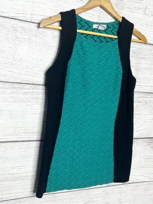 Liz Claiborne Teal & Black Textured Sleeveless Stretch Blouse Top Size Medium thumbnail 2
