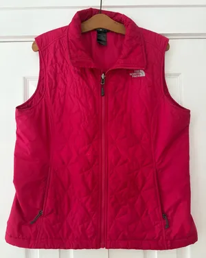 The North Face Womens Quilted Full Zip Vest Pink Raspberry Large L Insulated thumbnail 1