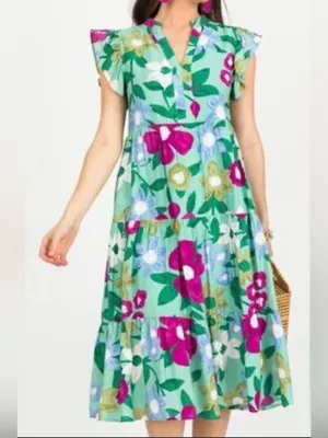 Entro Women’s Beauty Sage Green Floral Midi Dress size small thumbnail 2