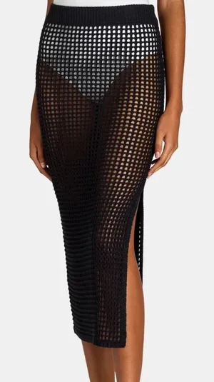 Time and Tru Womens Cover-Up Skirt Size M Black Crochet Swim Beach Split Boho thumbnail 1