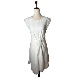 Rebecca Taylor Dress Women‎ 2 White Netted Eyelet Tie Waist Cap Sleeve Midi Boho thumbnail 3