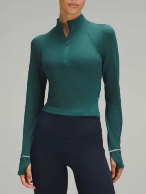 Lululemon Its Rulu Run Ribbed Cropped Half Zip Sweatshirt 2 Storm Teal thumbnail 1
