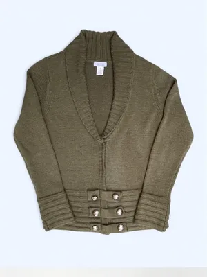 Barneys New York Green Shawl Collar Women’s Sweater Cardigan Classic Luxury M thumbnail 5