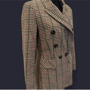 Brown and pink plaid double breast blazer jacket size 0 thumbnail 4