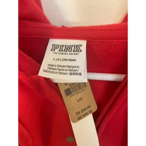 VS Y2K Cozy Aesthetic Pink Zip Up Hoodie Womens Large Red NWT Gold Logo Fleece thumbnail 2