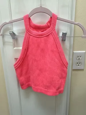 Aerie Real Good Seamless Ribbed High Neck Cropped Tank Top Pink Size S thumbnail 1