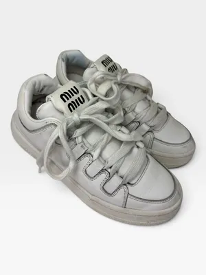Miu Miu White Leather Logo Low Top Sneakers Made in Italy SIZE 35.5 thumbnail 4