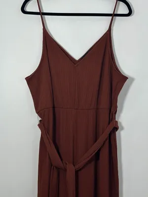 Eloquii Size 14/16 Rust Ribbed Wide Leg Belted Jumpsuit thumbnail 2
