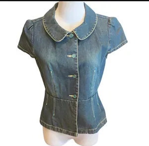 Retro Denim Jean Peplum Top Button Front Blue Western Cowgirl S Country Rodeo thumbnail 2