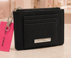 Betsey Johnson Black Heart Zip Card Holder Keychain Wallet NWT thumbnail 1