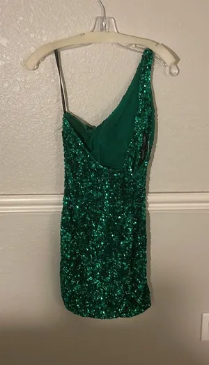 Sherri Hill Emerald Green Sequenced Dress One Shoulder thumbnail 2