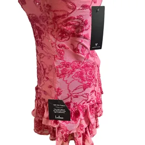 Lulus Pink Floral Sequin Strapless Tiered Ruffle Mini Dress XS NWT Homecoming thumbnail 7