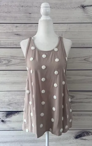 E&M Tan & White Textured Dot Relaxed Fit Tank Top thumbnail 1