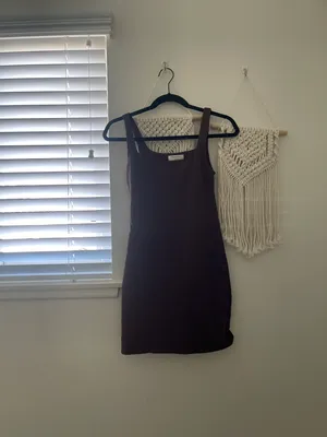 Babaton Sculpt Knit Squareneck Mini Dress Mocha Brown thumbnail 2