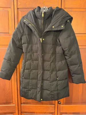Cole Haan Black Quilted Hooded Puffer Gold-Tone Hardware thumbnail 1