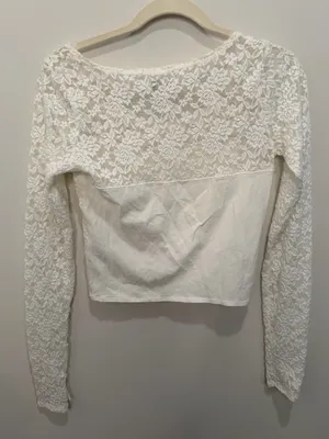 Abercrombie & Fitch White Floral Lace Long Sleeve Top‎ Size Medium thumbnail 4