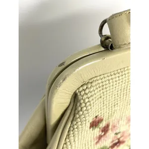 Vintage 50's Needlepoint Floral Purse Handbag Pockets Coin Purse Beige thumbnail 3