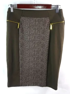 Michael Kors 6 Brown Gold Herringbone Pencil Skirt thumbnail 1