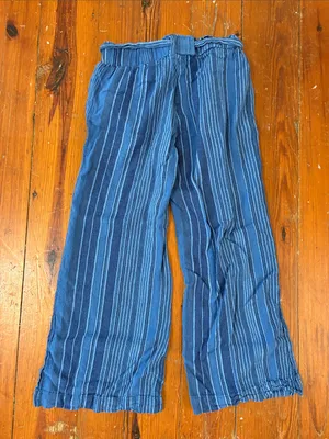 Indigo Rein Blue Striped Wide-Leg Tie Waist Pants Size Small thumbnail 6