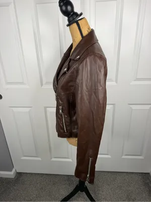 Anthropologie Brown Faux Leather Moto Biker Jacket M NWOT thumbnail 5