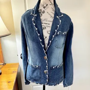 Vintage New Identity Denim Jacket Boho Lace Trim Button Front Cotton India~ M💛 Blue Size M thumbnail 3