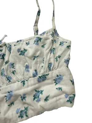 Princess Polly Ivory Blue Floral Smocked Crop Top Cami Tie Shirt Size 0 Women's thumbnail 3