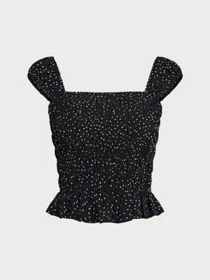 Rihoas Smocked Square-Neck Black Polka Dot Tank Top thumbnail 5