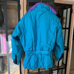 Vintage Mountain Goat ski jacket winter neon 80s colorblock zip up pockets belt thumbnail 4