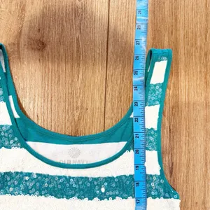 Old Navy Y2K Sequin Striped Tank Top Medium‎ Green White Preppy Layer thumbnail 7