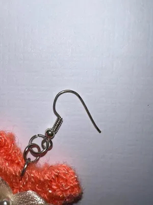 Handmade knit Orange dress earrings. thumbnail 4