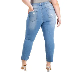 NWT Gogo Jeans Distressed Frayed Straight-Leg Jeans Medium White Wash Blue 20W thumbnail 2