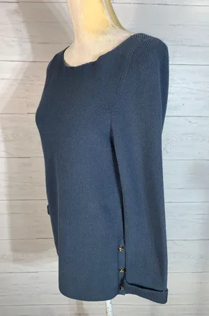 Ann Taylor Blue Sweater Slits with Buttons Woman’s Size Small. thumbnail 2