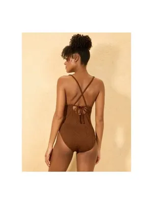 NWT Shade & Shore Brown Crochet Plunge Medium Coverage One Piece Swimsuit - S thumbnail 7