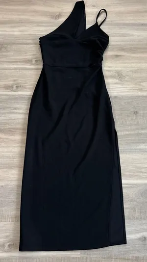 Abercrombie & Fitch Asymmetrical One-Shoulder Maxi Dress Women Small Black thumbnail 1