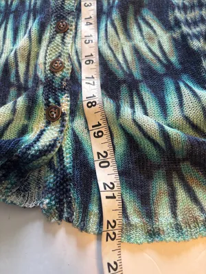 Source Unknown BLUE AND GREEN OPEN KNIT BUTTON DOWN SWEATER LINEN AND VISCOSE LIGHT WEIGHT thumbnail 7