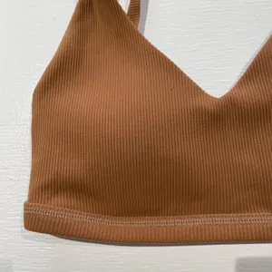 New Aerie Offline Ribbed Plunge Double Strap Mesh Back Sports Bra Brown Size Small thumbnail 8