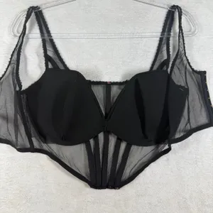 Victoria's Secret Black Sheer Mesh Floral Embroidered Corset Top XL 426033-QCA thumbnail 4