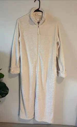 Oscar de la Renta small/medium Women's Cream Teddy Zip-Front robe thumbnail 1
