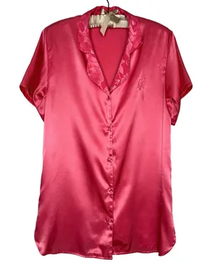 Vintage Victoria's Secret 80s Gold Label Button Satin Pajama Sleep Shirt Petite‎ thumbnail 1