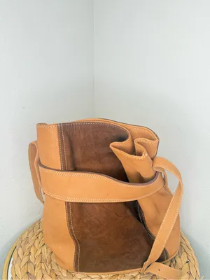 Vtg Leather Bucket Bag Dual Toned Brown Camel Handcrafted Luxurious Vintage thumbnail 7